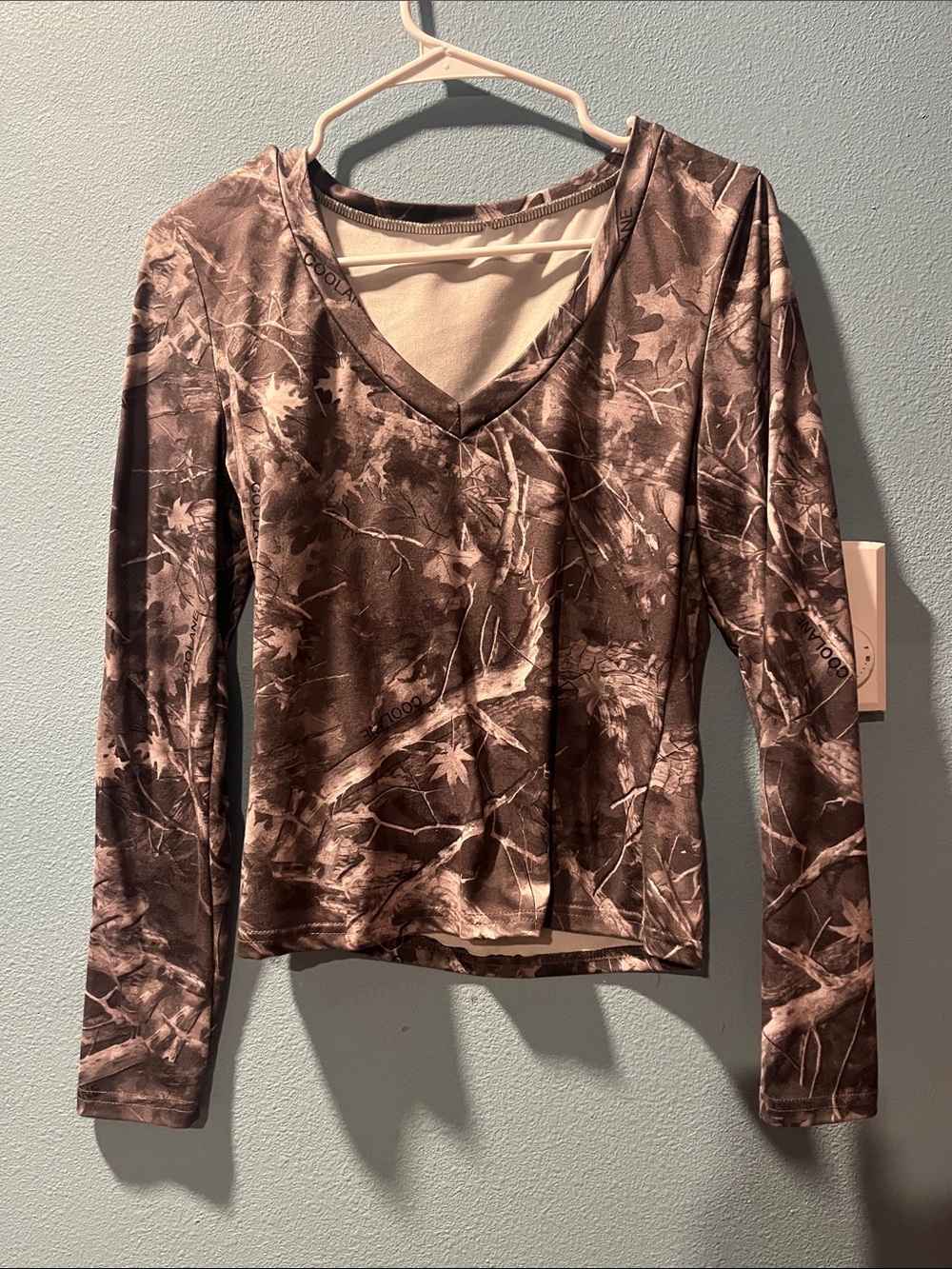 Women’s Long-Sleeve V-Neck Camo Print Top - Gray